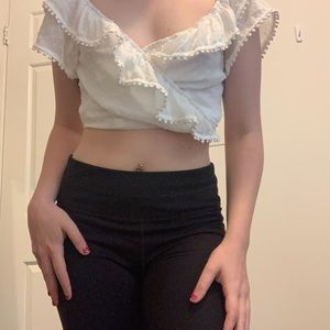 Tobi M white frilly polka dot wrap crop top NWOT